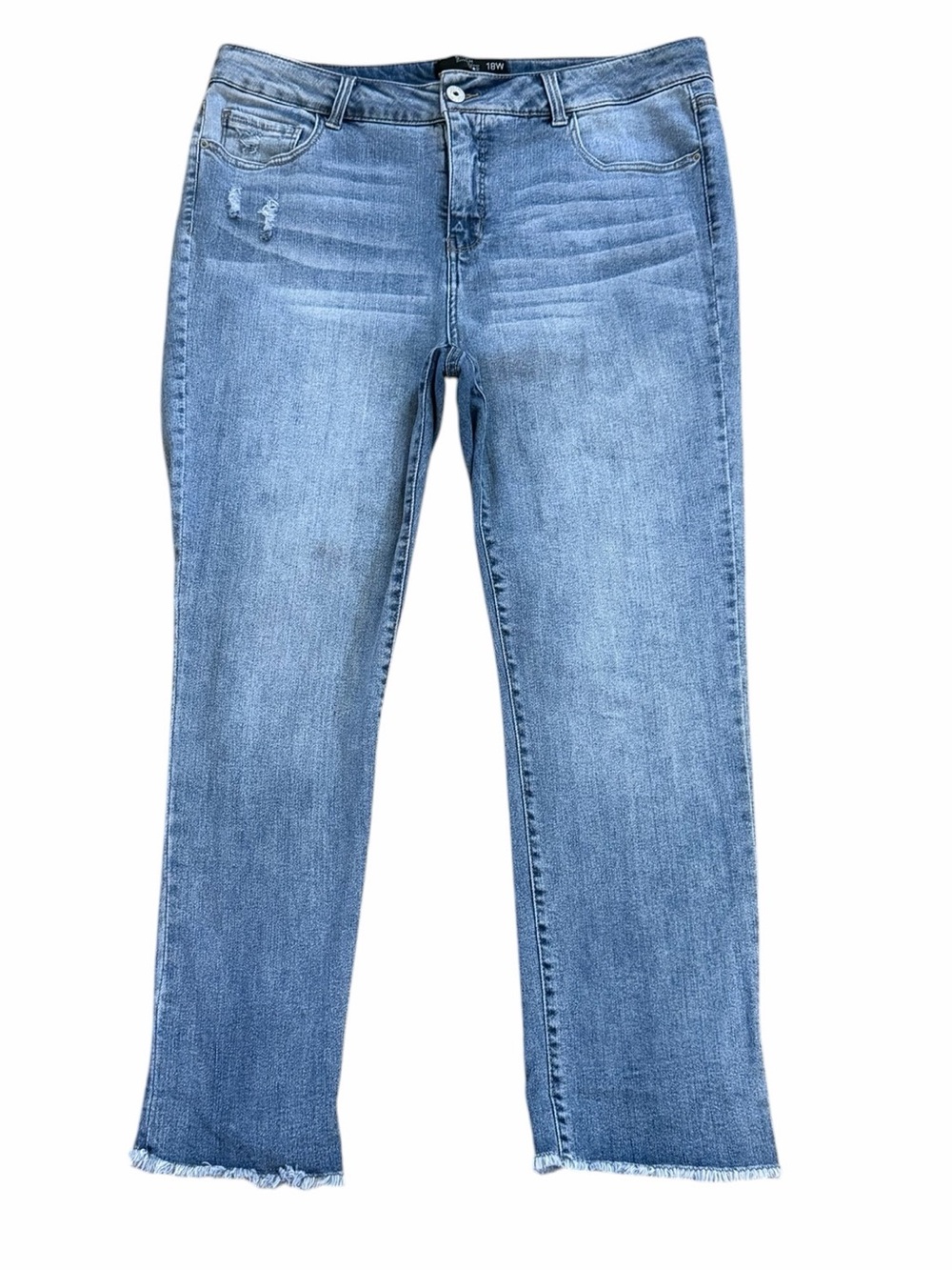 Stitch Star Frayed Hem Stretch Distressed Straight Leg Jeans Size 18W
